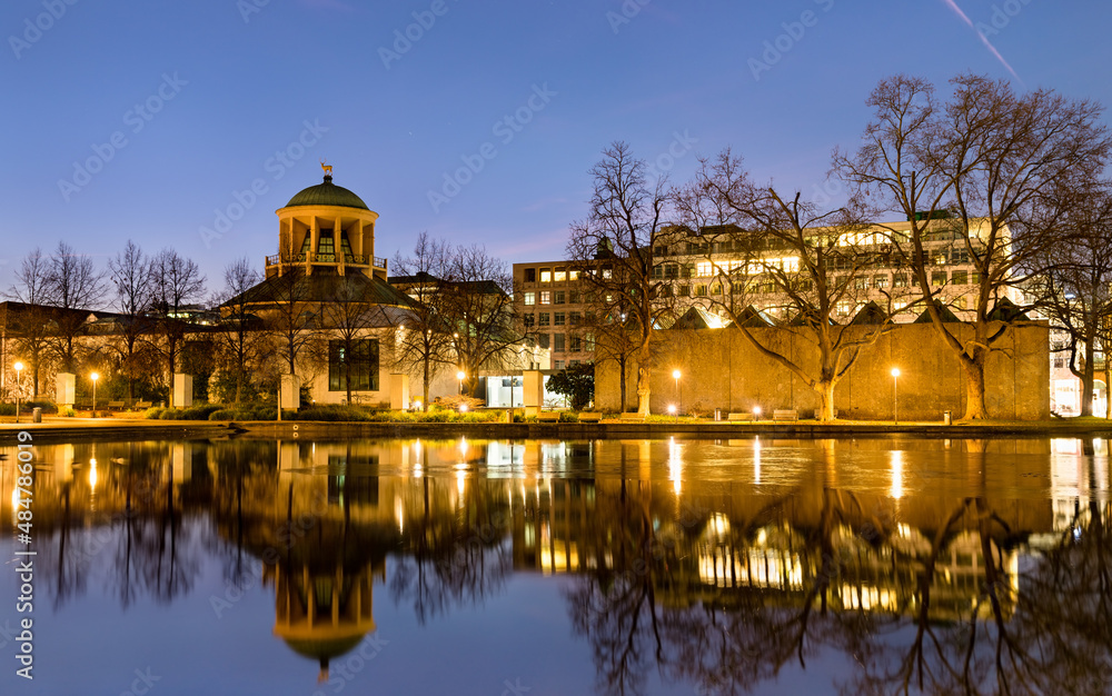 Art Building with reflection in a lake in Stuttgart - Baden-Wurttemberg, Germany