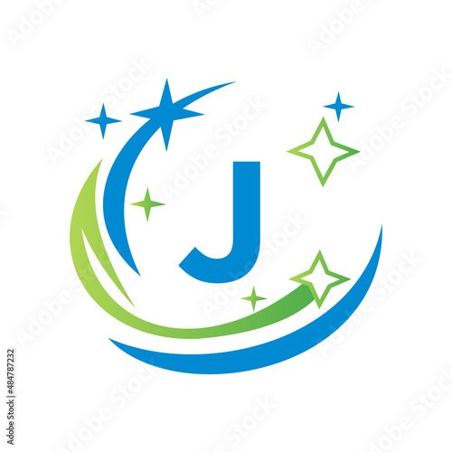 Broom Maid Logo Letter J Logotype. Water Drop Template. House Cleaning Logo On Letter J With Water Spa Concept