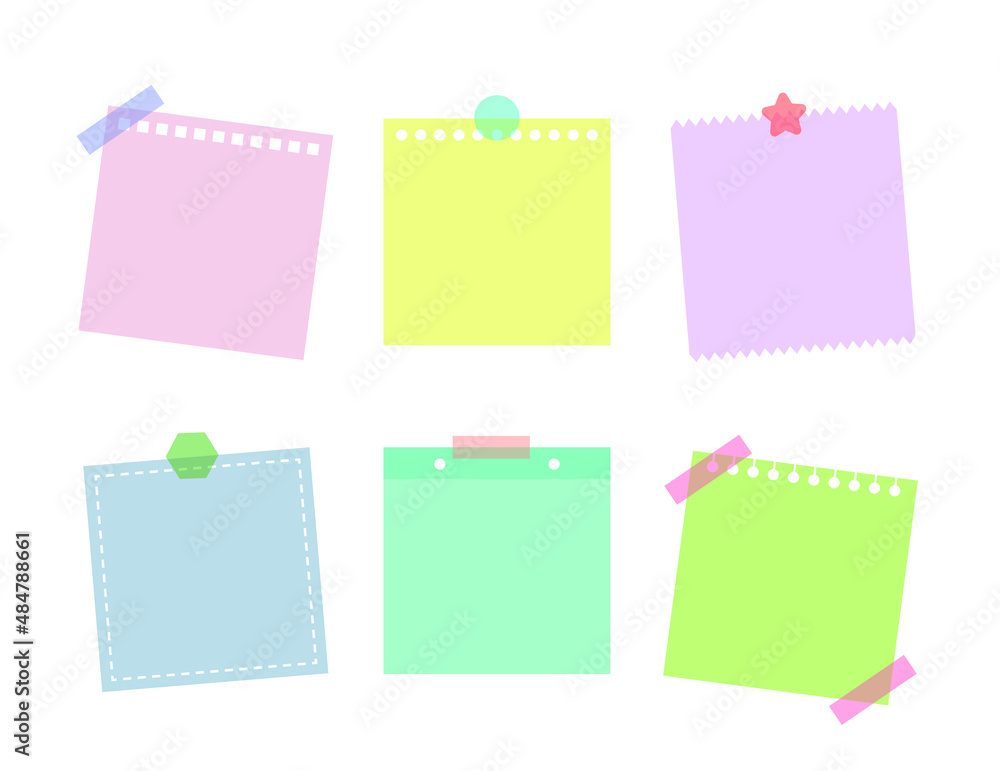 Set of colorful and cute notes, memo, paper, stickers and deco frames.