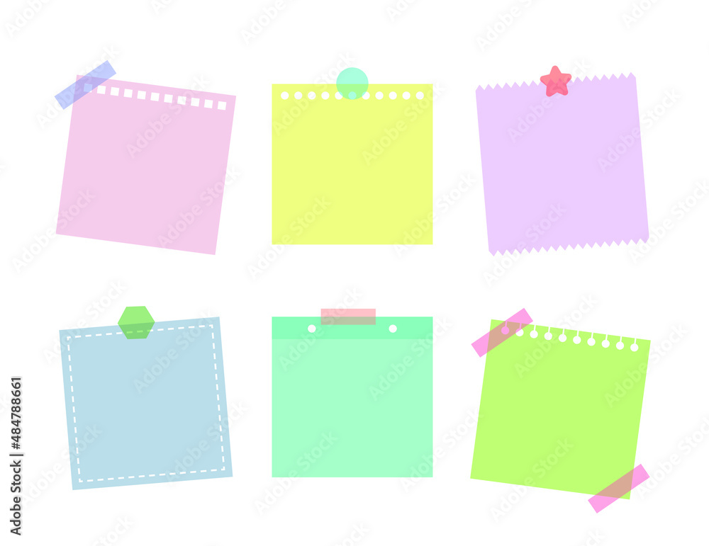 Set of colorful and cute notes, memo, paper, stickers and deco frames. Set of colorful and cute notes, memo, paper, stickers and deco frames.