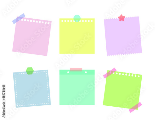 Set of colorful and cute notes, memo, paper, stickers and deco frames.