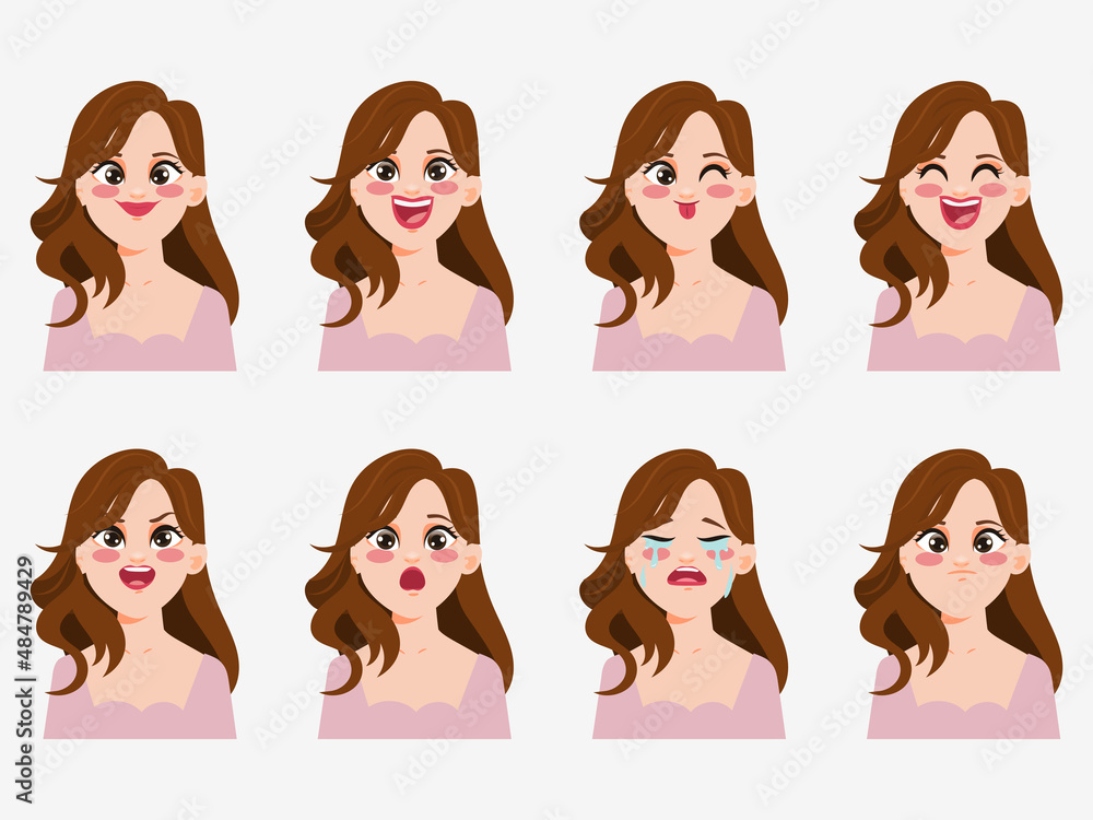 Character showing emotions face clip art beautiful woman. Character showing emotions face clip art beautiful woman.