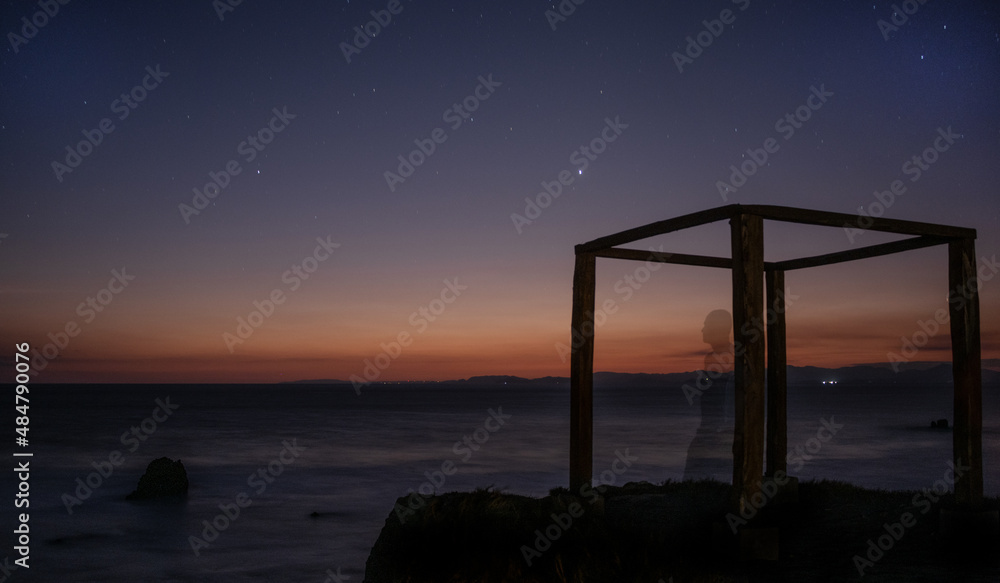 Sunset on the beach, shadows, copy space, blur, stars, starry night, blue, red, orange, mindfulness, meditation, landscape, peace, solitude, reflect, meditate, meditate, being alone thinking, freedom,