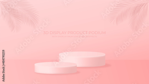 3D Display Product Podium Platform Decorated With Overlay Palm Leaf Shadow Effects. Suitable for Display Promotion Product Fashion, Cosmetic, Beauty, Women, etc.
