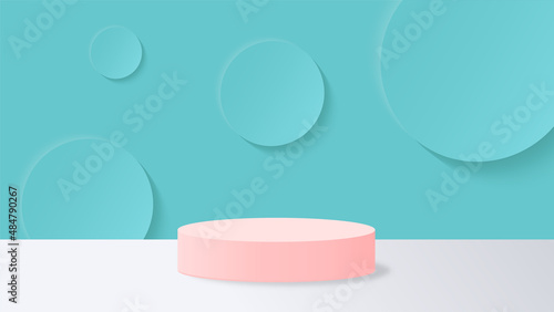 3D Podium Display Product in Floor with Pink Tosca Wall Texture Background