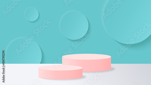 3D Podium Display Product in Floor with Pink Tosca Wall Texture Background