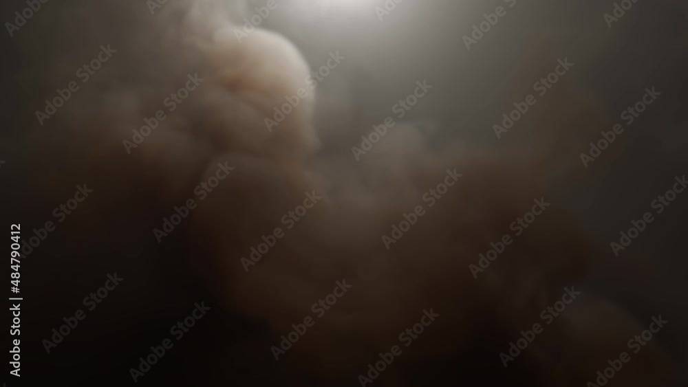 Clouds of smoke, illuminated from above, approach the camera and go up. Clouds of smoke, illuminated from above, approach the camera and go up.