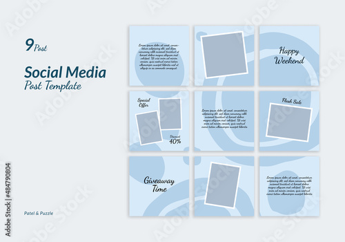 Set of Social Media Instagram Design Post Template for 9 Post with Puzzle and Pastel Style. Suitable for Promotion, Advertising and Branding of Fashion, Beauty, Cosmetic, Women Product, etc