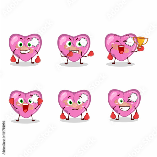 A sporty pink broken heart love boxing athlete cartoon mascot design