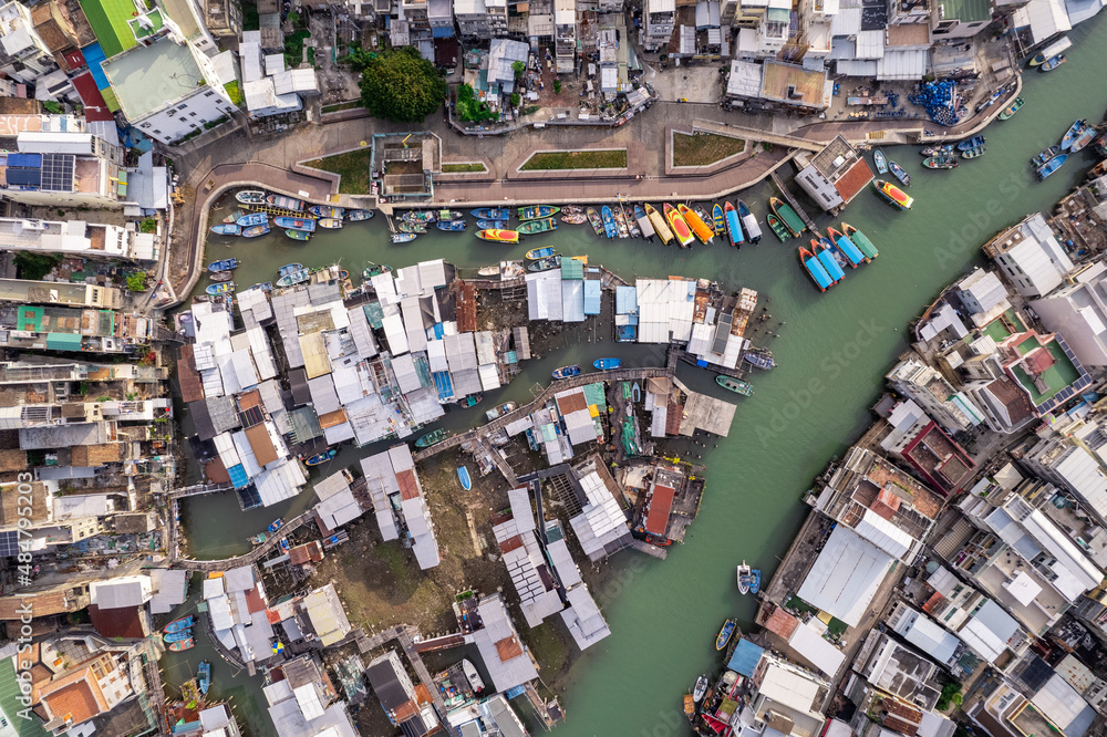 beautiful aerial view of the Tai O, old fishing village in Lantau Island, Hong Kong beautiful aerial view of the Tai O, old fishing village in Lantau Island, Hong Kong