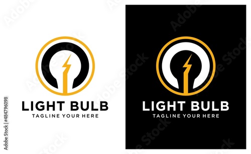 Electrical contractor light bulb and lightning logo design. Electric light, construction, current and electricity. vector design and illustration. on a black and white background.