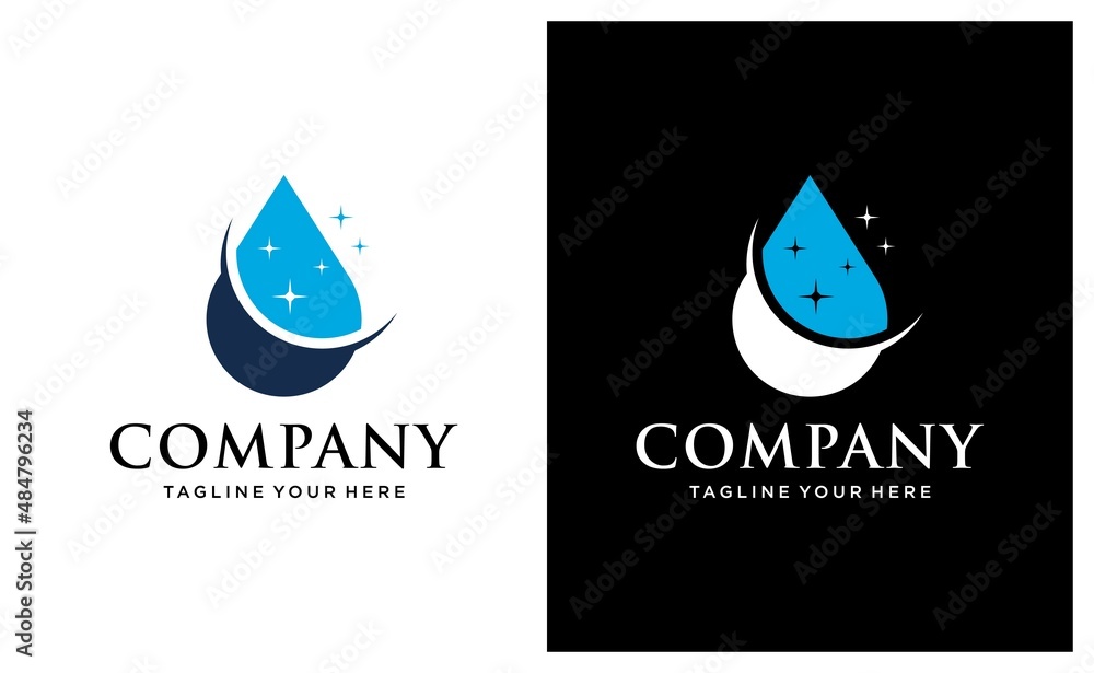 Water Rinse Logo water drop Cleaning Logo and Icon Vector Template. on a black and white ...