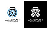 fitness logo design and simple photography design vector template. on a black and white background.