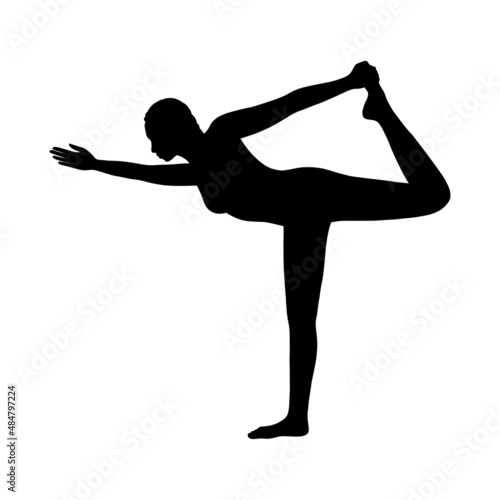 Yogi woman silhouette practicing hatha asana. Woman in Dancer yoga pose. Vector illustration isolated in white background