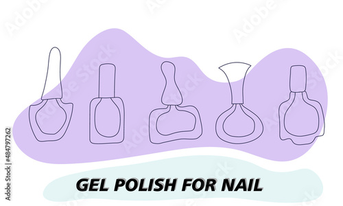 A set of jars for gel polish in lines. The silhouette of a nail polish jar. Objects and materials for a beauty and fashion salon. Vector illustration.