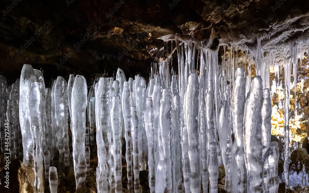 Ice stalagmites in a cave (Otaki, Date, Hokkaido, Japan) Ice stalagmites in a cave (Otaki, Date, Hokkaido, Japan)