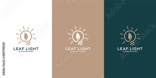 Fresh idea logo in simple and modern style with light bulb and leaf shape