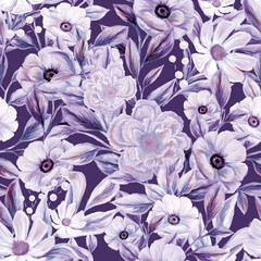 Wandcirkels Pantone 2022 very peri Roze en witte wilde voorjaarsbloemen  © iuvmiro