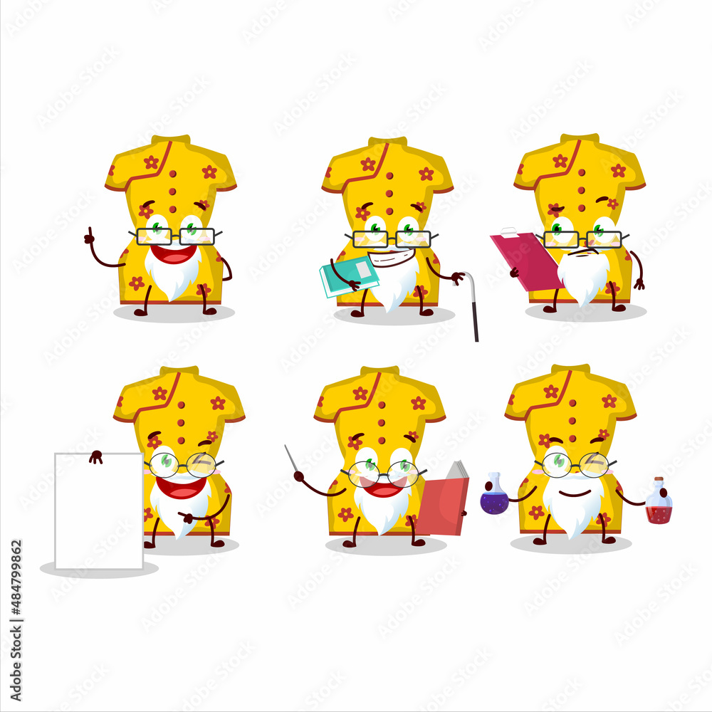 Professor yellow clothing of chinese woman academic cartoon character working on laboratory Professor yellow clothing of chinese woman academic cartoon character working on laboratory