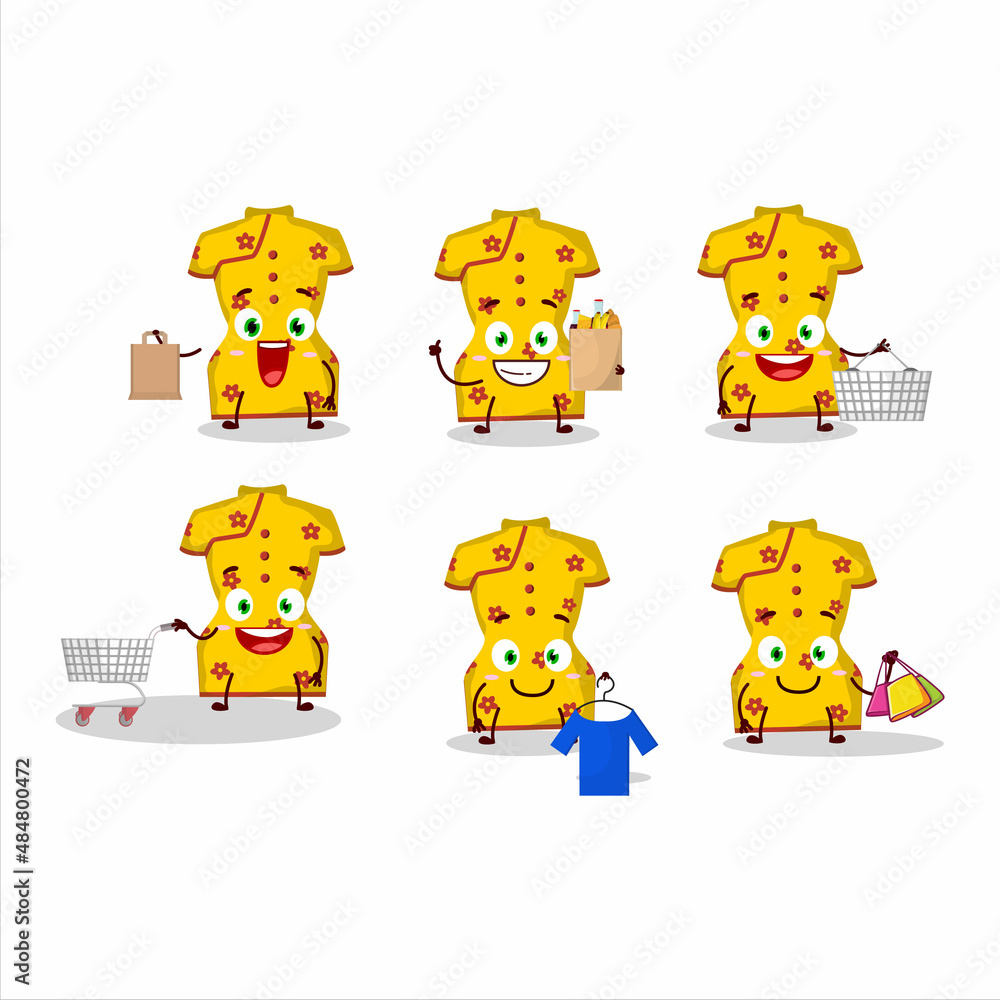 A Rich yellow clothing of chinese woman mascot design style going shopping A Rich yellow clothing of chinese woman mascot design style going shopping