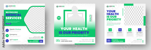 Medical Social Media Post Template, Healthcare Social Media Banner Template, Medical and healthcare social media post template. health doctor social media post banner. Medical Health banner.