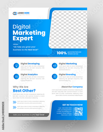 digital marketing Corporate business flyer template design with blue color