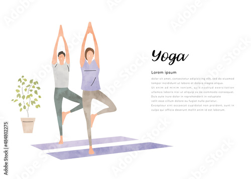 ベクターイラスト素材：ヨガを楽しむ男性と女性
