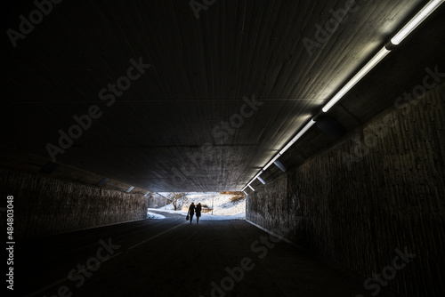 Canvas Print Stockholm, Sweden An unidentified person walks in a pedestrian tunnel