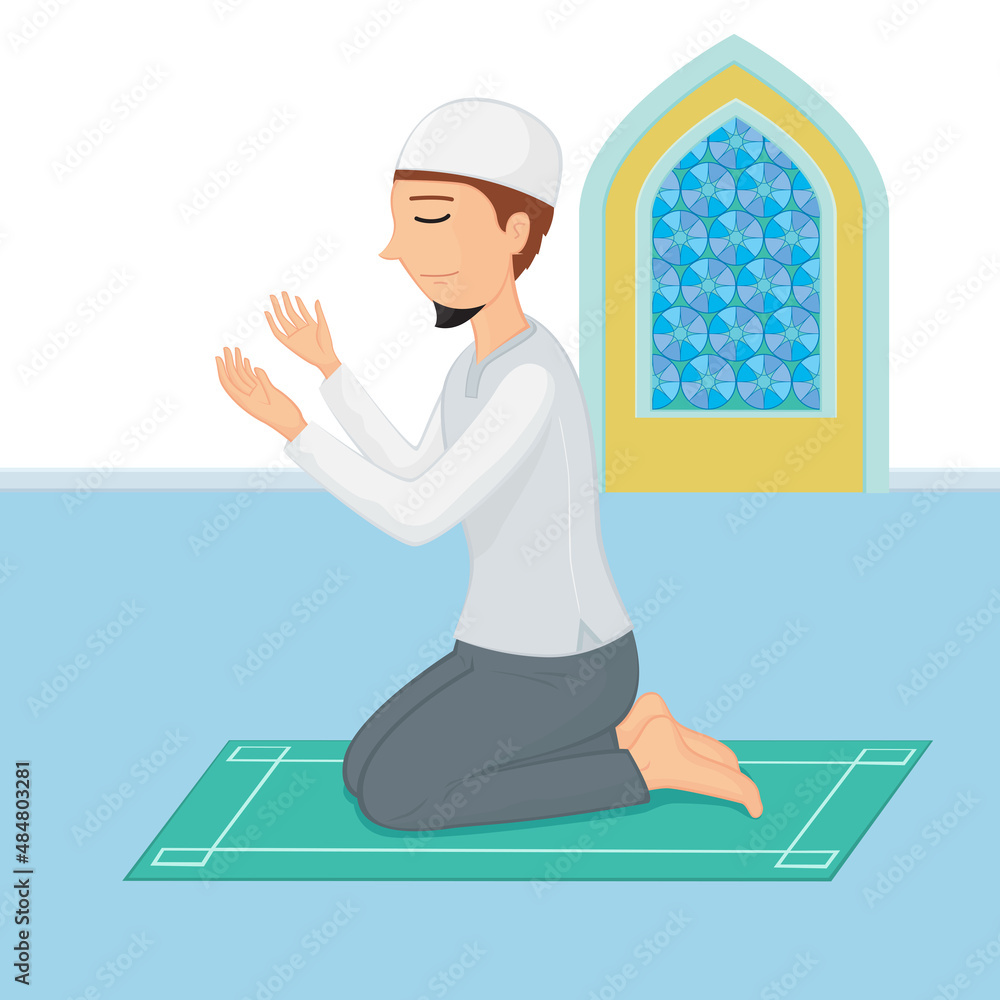 Cartoon a muslim man kneeling praying, illustrator vector cartoon ...