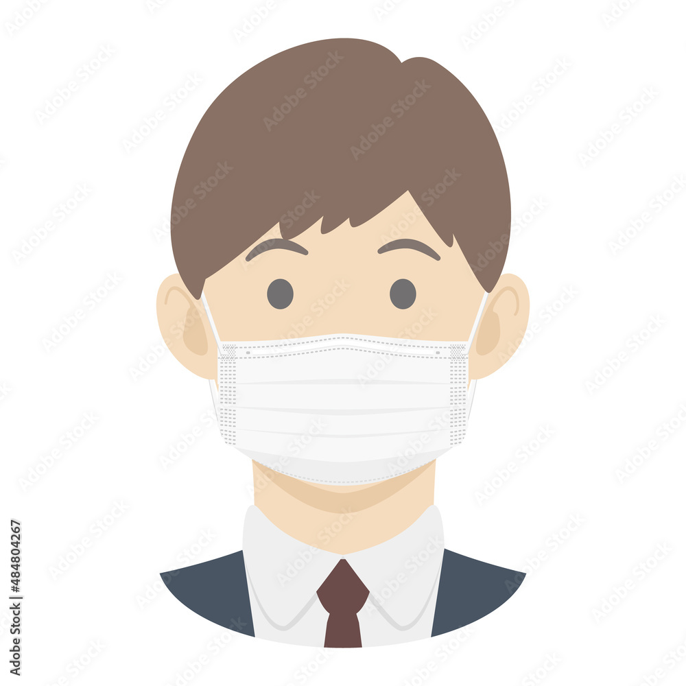 Vector illustration of office worker wearing medical face mask. Vector illustration of office worker wearing medical face mask.