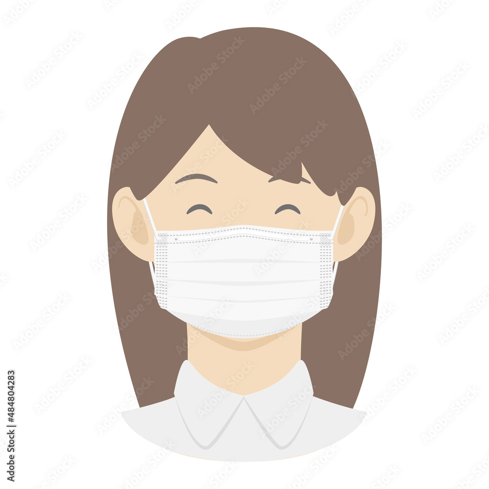 Vector illustration of smiling woman wearing medical face mask. Vector illustration of smiling woman wearing medical face mask.