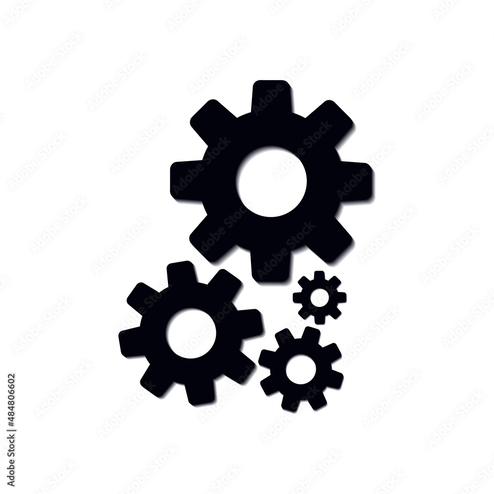 3d four black gears. Mechanism settings in business, team work together. The concept of cooperation, partnership. Joint work process, engine progress. Gears of one mechanism. One whole. Vector 3d four black gears. Mechanism settings in business, team work together. The concept of cooperation, partnership. Joint work process, engine progress. Gears of one mechanism. One whole. Vector