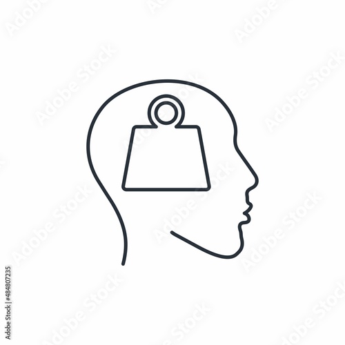 Gear in the head. Heavy head. No ability to think. Vector linear icon isolated on white background