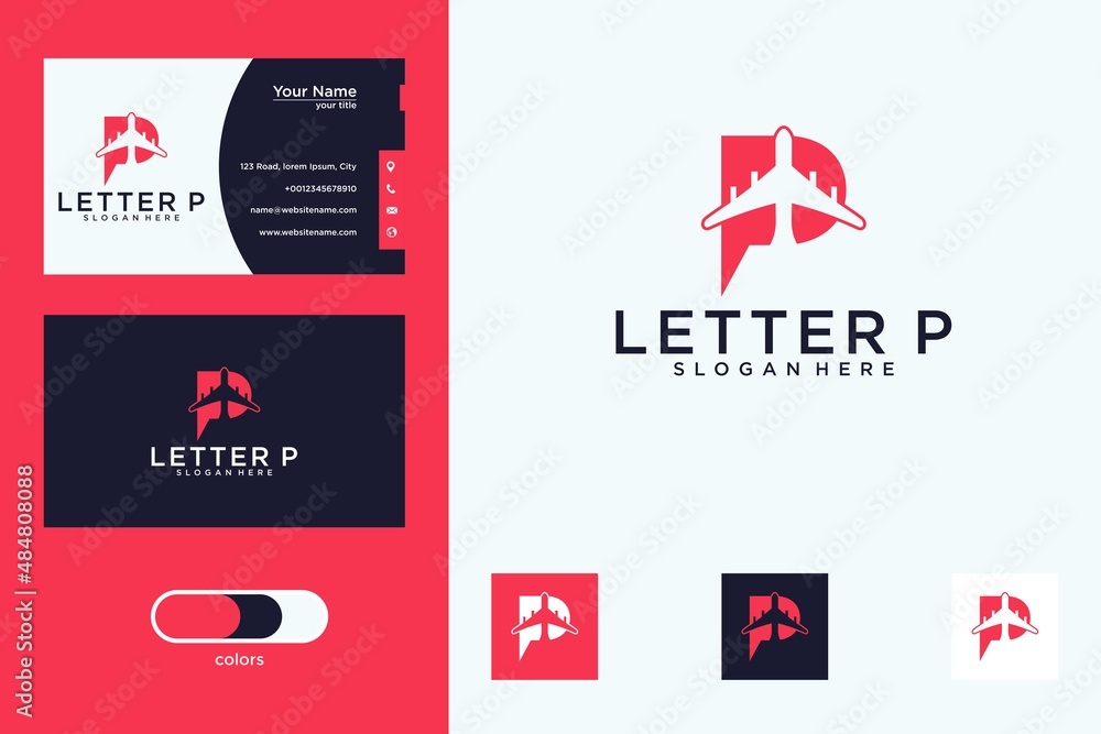 letter wp with plane logo design abstract - obrazy, fototapety, plakaty 