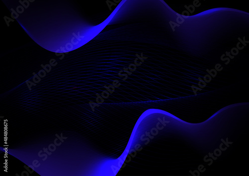 Curved shape in blue tint on black background, fine mesh texture