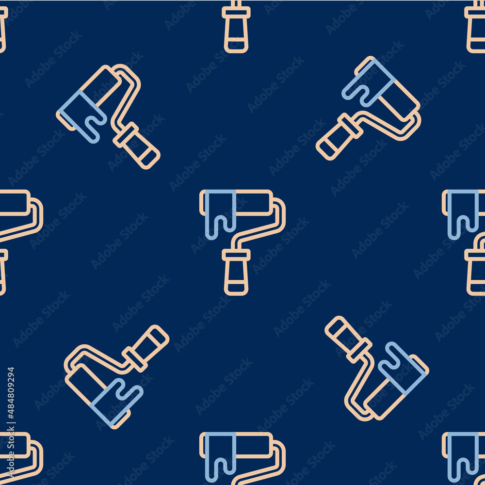 Line Paint roller brush icon isolated seamless pattern on blue background. Vector Line Paint roller brush icon isolated seamless pattern on blue background. Vector