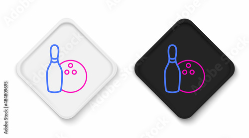Line Bowling pin and ball icon isolated on white background. Sport equipment. Colorful outline concept. Vector