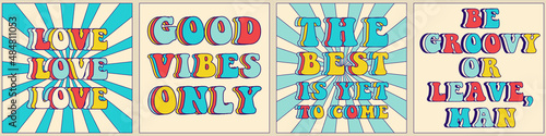 Groovy 70's quote and slogan. 1970's rainbow poster or square social media post, typography graphic Tee, Vector Sticker