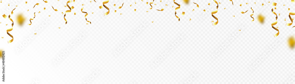 Bright golden festive tinsel. Glittering confetti falling from the top. Festive design elements for cards and invitations. Bright golden festive tinsel. Glittering confetti falling from the top. Festive design elements for cards and invitations.