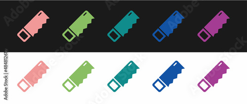Set Hand saw icon isolated on black and white background. Vector