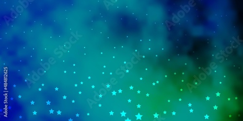 Dark Blue, Green vector background with small and big stars. Shining colorful illustration with small and big stars. Pattern for websites, landing pages.