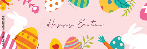 Happy easter egg greeting card background template.Can be used for invitation, ad, wallpaper,flyers, posters, brochure.
