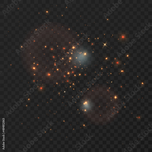 Vector star cloud with dust.Glowing light effect with lots of shining falling glare isolated on dark background.