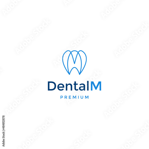 Dental with letter m line logo design