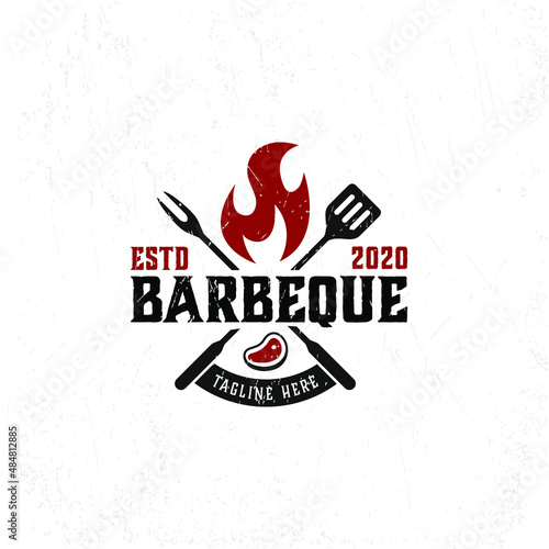barbeque logo template with flame premium vector