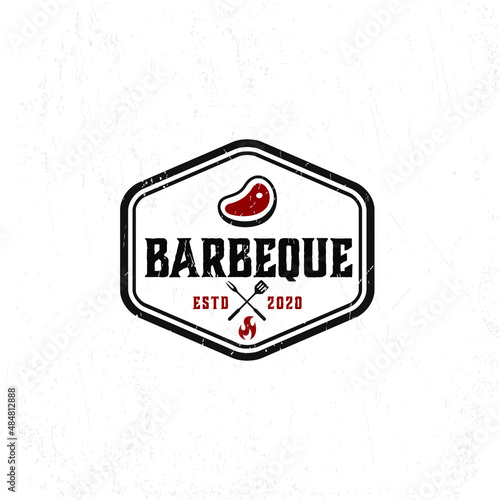 barbeque logo template with meat premium vector