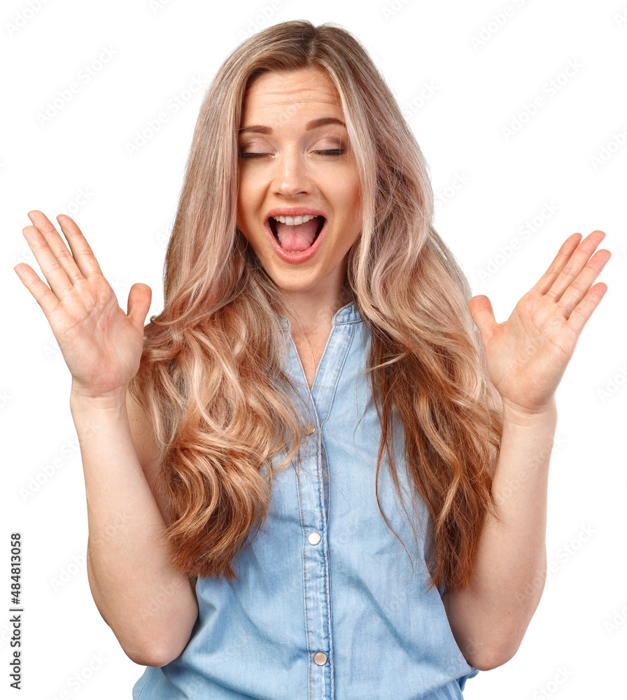 Young casual woman over isolated white background celebrating a victory Young casual woman over isolated white background celebrating a victory