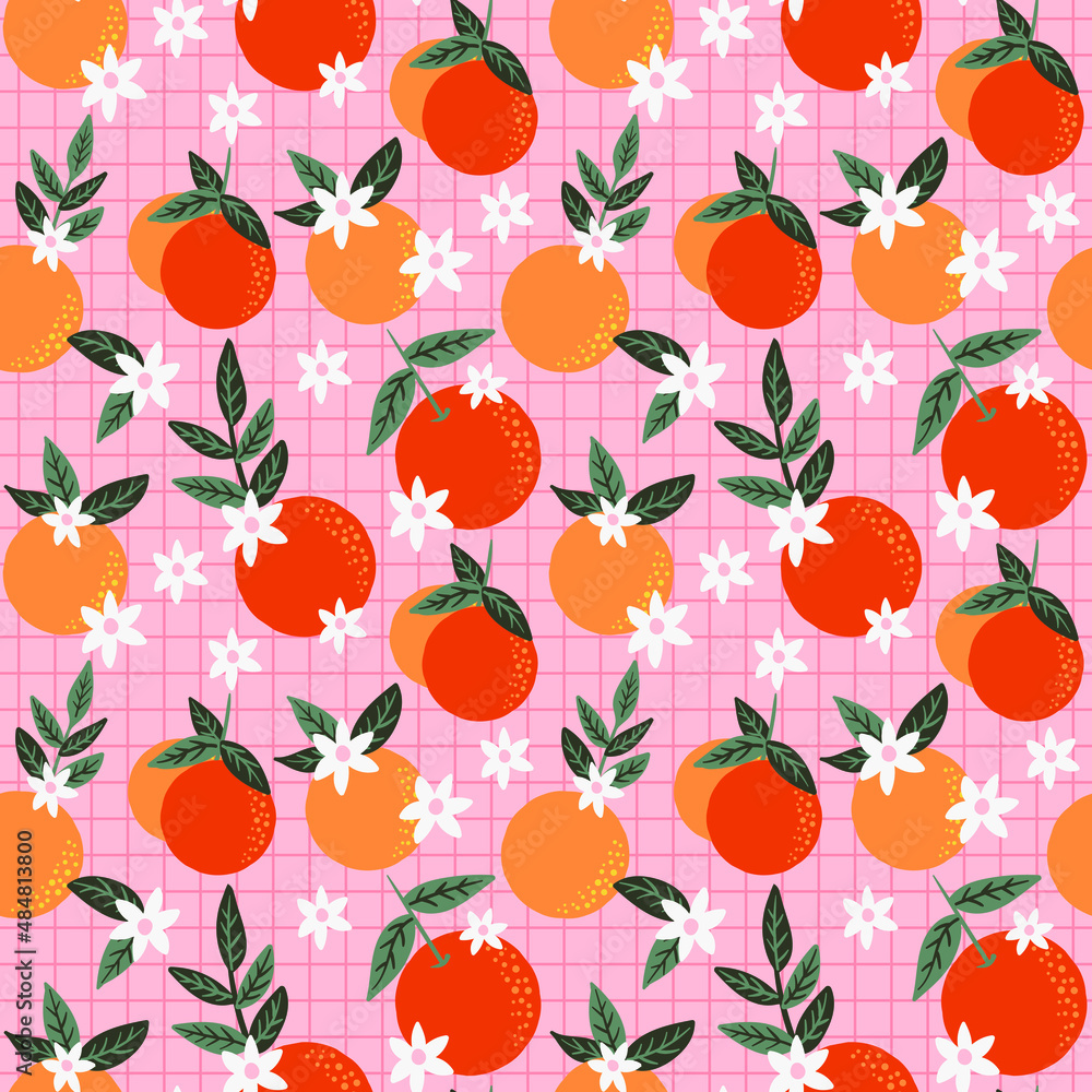 Cute seamless pattern with orange and flower blossom Cute seamless pattern with orange and flower blossom