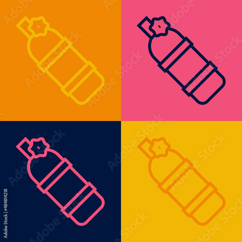 Pop art line Aqualung icon isolated on color background. Oxygen tank for diver. Diving equipment. Extreme sport. Diving underwater equipment. Vector