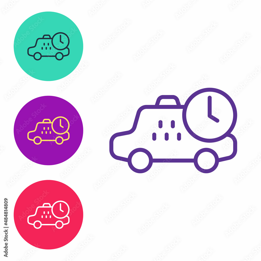 Set line Taxi waiting time icon isolated on white background. Car deadline, schedule ride. Set icons colorful. Vector Set line Taxi waiting time icon isolated on white background. Car deadline, schedule ride. Set icons colorful. Vector